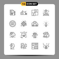 Pack of 16 Modern Outlines Signs and Symbols for Web Print Media such as google halloween media graveyard cross Editable Vector Design Elements