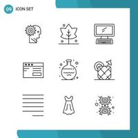 Vector Pack of 9 Outline Symbols Line Style Icon Set on White Background for Web and Mobile Creative Black Icon vector background