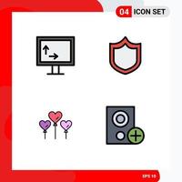 Set of 4 Vector Filledline Flat Colors on Grid for height computers defense heart gadget Editable Vector Design Elements