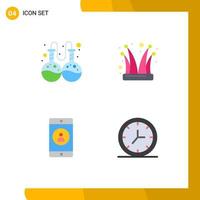 Pack of 4 Modern Flat Icons Signs and Symbols for Web Print Media such as flask mobile buffoon joker profile Editable Vector Design Elements
