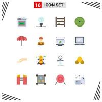 Flat Color Pack of 16 Universal Symbols of wet umbrella furniture beach fruit Editable Pack of Creative Vector Design Elements