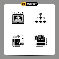 Solid Glyph Pack of 4 Universal Symbols of business scheme management algorithm workflow Editable Vector Design Elements