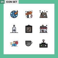 conjunto de 9 iconos de ui modernos símbolos signos para negocios completa fogata bloqueador solar playa elementos de diseño vectorial editables vector