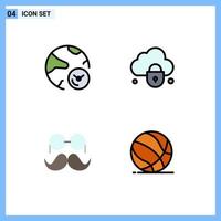 4 Thematic Vector Filledline Flat Colors and Editable Symbols of analysis moustache internet cloud movember Editable Vector Design Elements