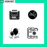 Pack of 4 Solid Style Icon Set Glyph Symbols for print Creative Signs Isolated on White Background 4 Icon Set Creative Black Icon vector background