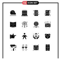 Mobile Interface Solid Glyph Set of 16 Pictograms of marry invite swing heart trade Editable Vector Design Elements