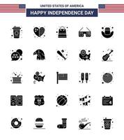 Solid Glyph Pack of 25 USA Independence Day Symbols of hat american money usa glasses Editable USA Day Vector Design Elements