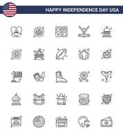 feliz día de la independencia usa paquete de 25 líneas creativas de indianapolis american book sport hokey editable usa day elementos de diseño vectorial vector