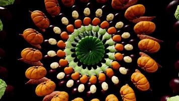 Fractal animated motion background of various flying vegetables video