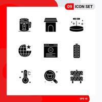 9 Universal Solid Glyph Signs Symbols of stare globe home global laboratory Editable Vector Design Elements