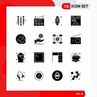 Pack of 16 Modern Solid Glyphs Signs and Symbols for Web Print Media such as connected web brower light setting data Editable Vector Design Elements