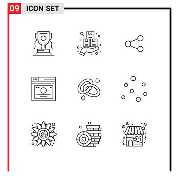 grupo de símbolos de iconos universales de 9 esquemas modernos de enlaces de signos de páginas web que comparten elementos de diseño de vectores editables