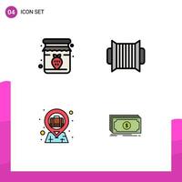 Filledline Flat Color Pack of 4 Universal Symbols of jam briefcase breakfast instrument case Editable Vector Design Elements