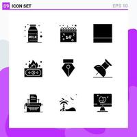 Set of 9 Modern UI Icons Symbols Signs for pin photo layout pen money Editable Vector Design Elements