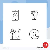 Mobile Interface Line Set of 4 Pictograms of application employee down perfection job Editable Vector Design Elements