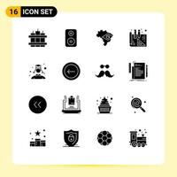 Pack of 16 Modern Solid Glyphs Signs and Symbols for Web Print Media such as basic application brazil woman graduation Editable Vector Design Elements