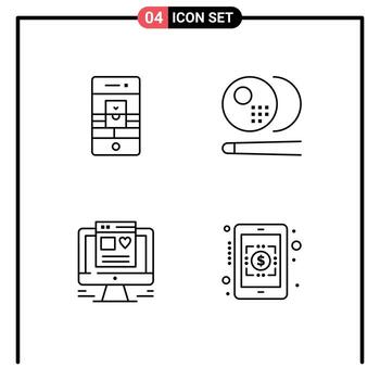 Set of 4 Modern UI Icons Symbols Signs for call computer video pool web design Editable Vector Design Elements