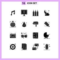 16 Universal Solid Glyph Signs Symbols of birthday new building cloud cresent Editable Vector Design Elements