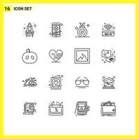 User Interface Pack of 16 Basic Outlines of food wifi award signal public sign Editable Vector Design Elements