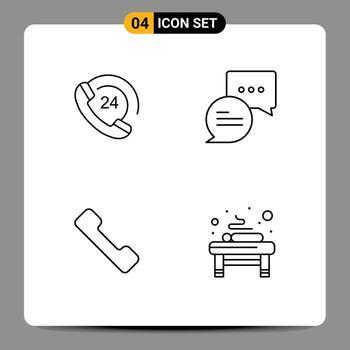 Set of 4 Vector Filledline Flat Colors on Grid for call mobile support mail massage Editable Vector Design Elements