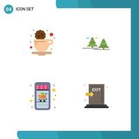 Group of 4 Flat Icons Signs and Symbols for break mobile shopping drink jungle cart Editable Vector Design Elements