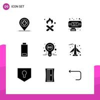 9 Solid Glyph concept for Websites Mobile and Apps bid bid smoke warning battery Editable Vector Design Elements