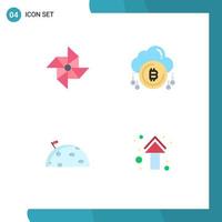 Modern Set of 4 Flat Icons Pictograph of spring space cloud d flag Editable Vector Design Elements