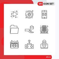 Outline Pack of 9 Universal Symbols of company share mobile application hand open Editable Vector Design Elements