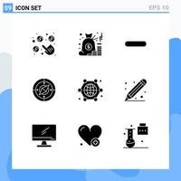 Group of 9 Solid Glyphs Signs and Symbols for communication compass saving navigator remove Editable Vector Design Elements