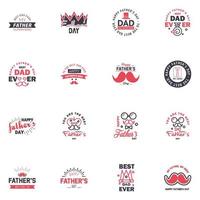 16 conjunto negro y rosa de vector feliz día del padre tipografía iconos vintage letras para tarjetas de felicitación pancartas diseño de camiseta elementos de diseño vectorial editables del día del padre