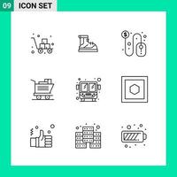 Pack of 9 Line Style Icon Set Outline Symbols for print Creative Signs Isolated on White Background 9 Icon Set Creative Black Icon vector background