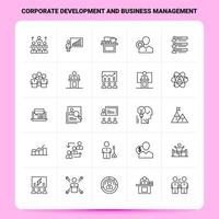 esquema 25 conjunto de iconos de desarrollo corporativo y gestión empresarial diseño de estilo de línea vectorial conjunto de iconos negros paquete de pictogramas lineales diseño de ideas de negocios web y móviles ilustración vectorial vector