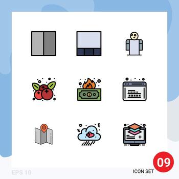 9 paquete de color plano de línea de relleno de interfaz de usuario de signos y símbolos modernos de desarrollo web elementos de diseño de vector editables de ingresos de codificación de acción de gracias