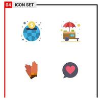 Modern Set of 4 Flat Icons Pictograph of economy gloves finance stand construction Editable Vector Design Elements