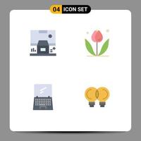 Set of 4 Vector Flat Icons on Grid for cabin computer panel floral device Editable Vector Design Elements