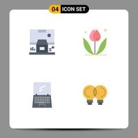 conjunto de 4 iconos planos vectoriales en cuadrícula para panel de computadora de cabina dispositivo floral elementos de diseño vectorial editables vector