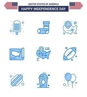 ee.uu. feliz día de la independencia pictograma conjunto de 9 azules simples del mapa estados unidos estados unidos mapa editable día de ee.uu. elementos de diseño vectorial vector