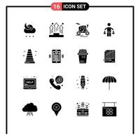 Set of 16 Commercial Solid Glyphs pack for construction judgment podium court patent Editable Vector Design Elements