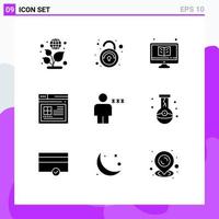 Set of 9 Modern UI Icons Symbols Signs for block website online web internet Editable Vector Design Elements