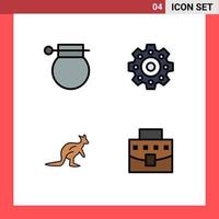 Set of 4 Modern UI Icons Symbols Signs for army australian war gears kangaroo Editable Vector Design Elements