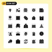 Group of 25 Modern Solid Glyphs Set for newspaper news audit media bus Editable Vector Design Elements