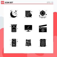 Pack of 9 Modern Solid Glyphs Signs and Symbols for Web Print Media such as monitor toilet lifesaver shower bathroom Editable Vector Design Elements