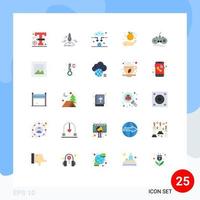 25 User Interface Flat Color Pack of modern Signs and Symbols of wireless apple space food wifi Editable Vector Design Elements