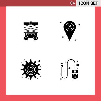Modern Set of 4 Solid Glyphs and symbols such as lift settings lifter man computer Editable Vector Design Elements