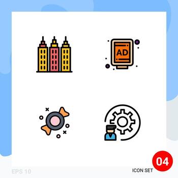 Pack of 4 creative Filledline Flat Colors of building coding ad bonbon development Editable Vector Design Elements