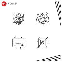 Set of 4 Modern UI Icons Symbols Signs for protection credit bug close debit Editable Vector Design Elements