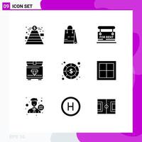 9 Solid Glyph concept for Websites Mobile and Apps dollar coin board gaming treasure Editable Vector Design Elements