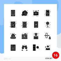 16 User Interface Solid Glyph Pack of modern Signs and Symbols of book sound nutrition mobile suitcase Editable Vector Design Elements