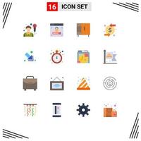 Mobile Interface Flat Color Set of 16 Pictograms of pocket watch down home appliances arrow dollar Editable Pack of Creative Vector Design Elements