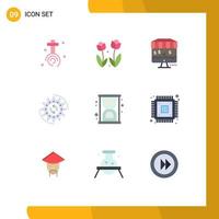 9 User Interface Flat Color Pack of modern Signs and Symbols of hourglass task spring production management Editable Vector Design Elements